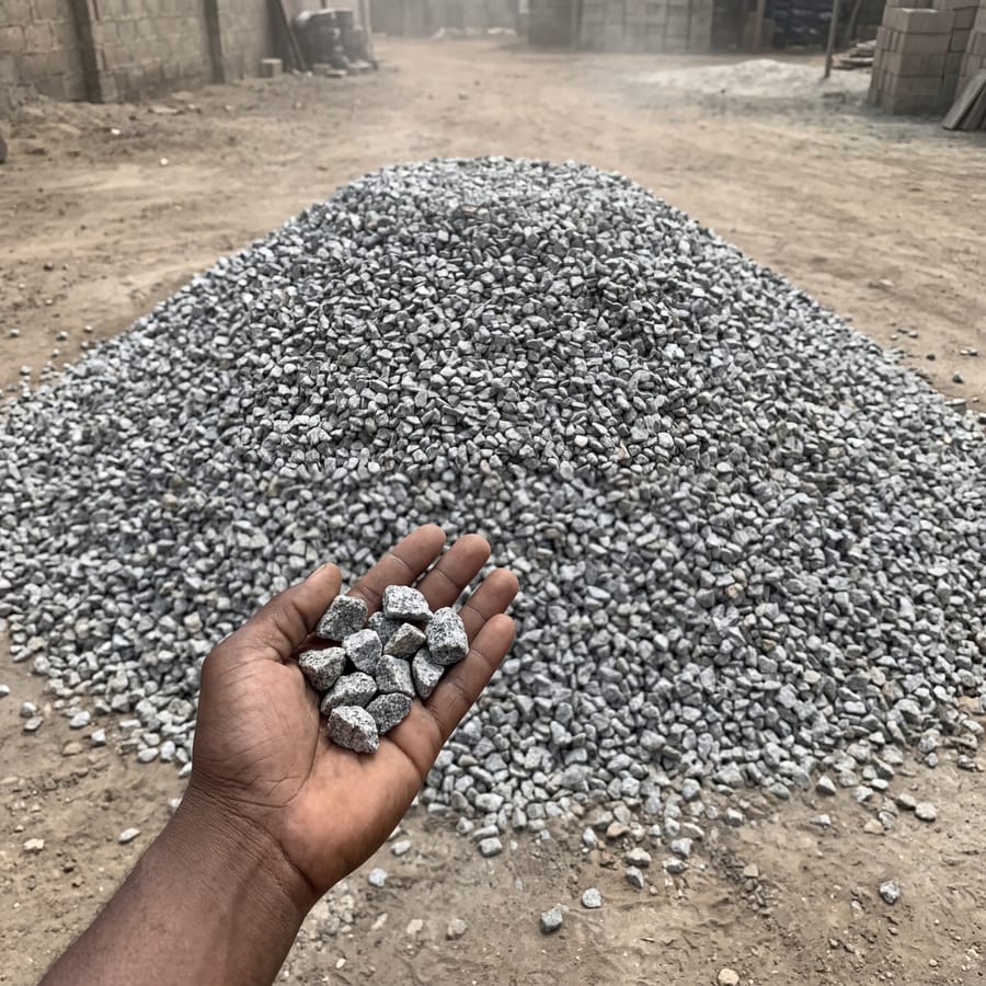 Chippings ½" close-up, hand for scale