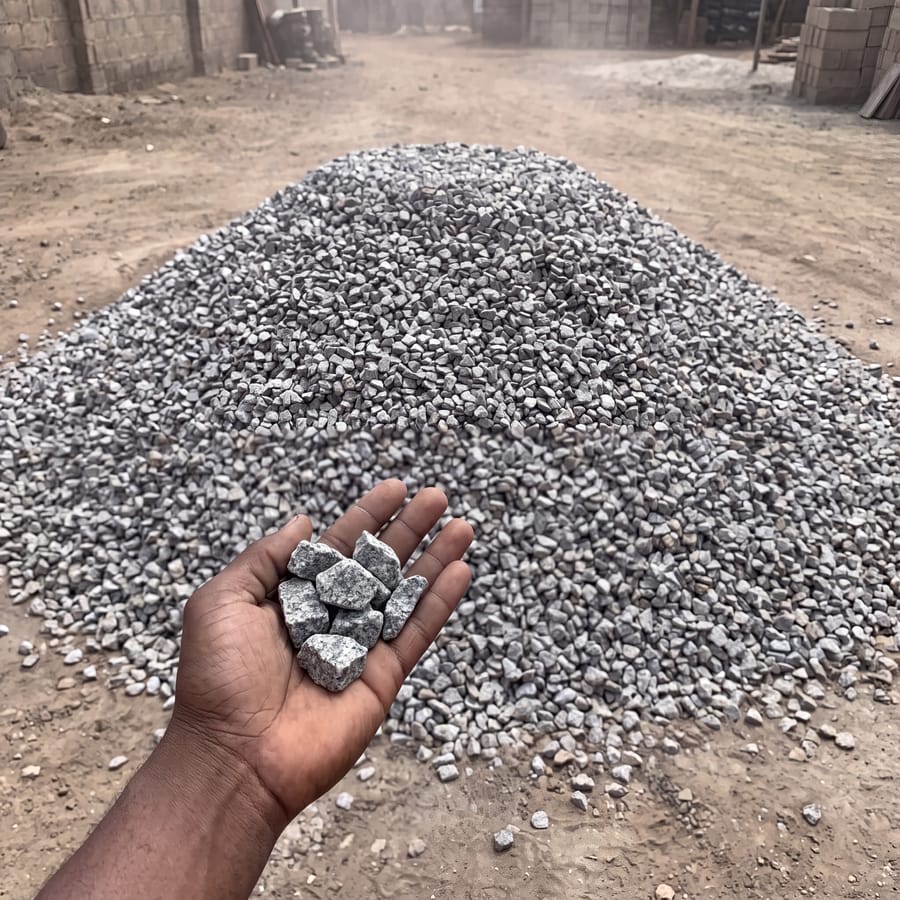Chippings ¾" close-up, hand for scale
