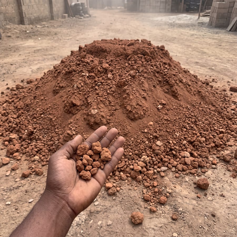 Laterite/fill close-up, hand for scale